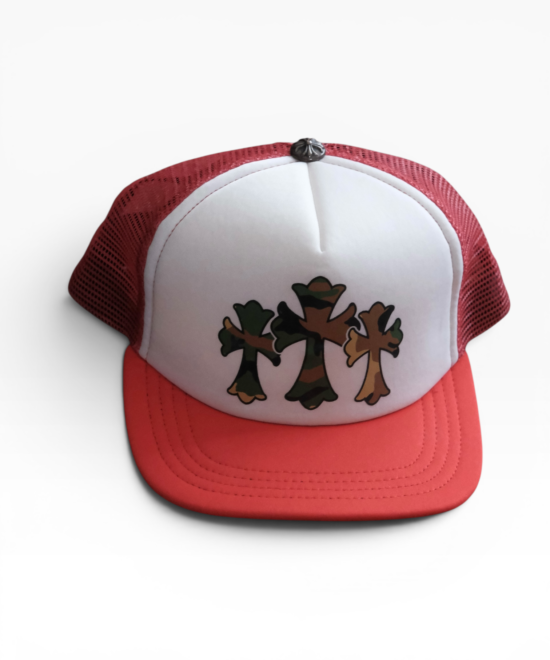 Chrome Hearts Camouflage Cemetery Cross Red Trucker Hat